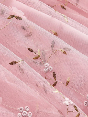 Pink Floral Print Retro Style Dress With Bowknot Belt