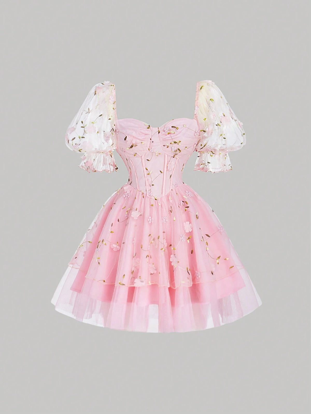 Pink Gorgeous Fantasy Three-Dimensional Flower Mesh Embroidery Cake Dress, Brunch Dress, Date