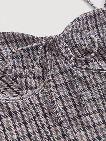 Plaid Pattern Cami Top And Pants Set