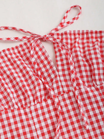Plaid Strapless A-Line Dress