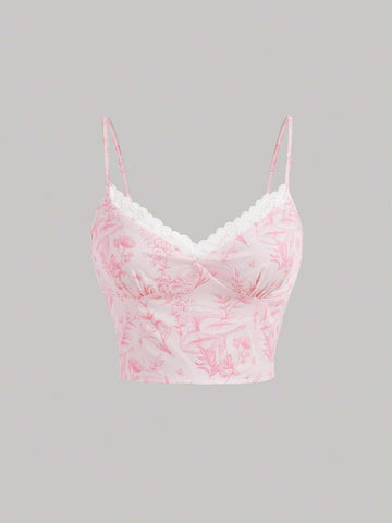 Printed Cami Top And Waist-Shirred Ruffle Hem Skirt Set