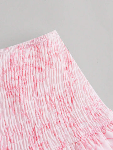 Printed Cami Top And Waist-Shirred Ruffle Hem Skirt Set