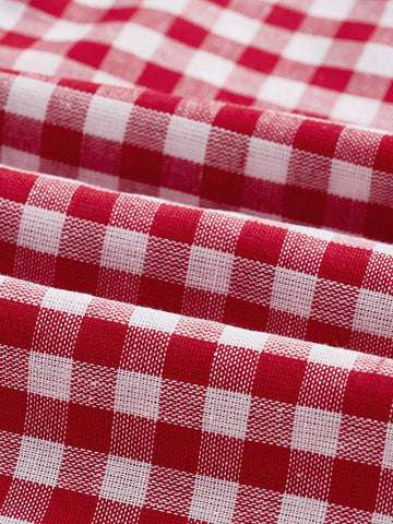 Red And White Plaid Women's Summer Dress,Concert/Rave Festival
