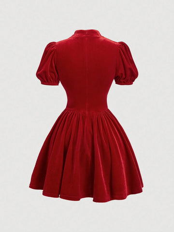 Bubble Dress, Puff Sleeves, Palace, New Chinese Style, Exquisite Neckline