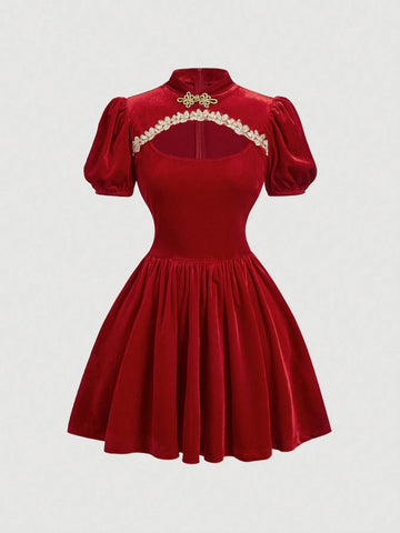 Bubble Dress, Puff Sleeves, Palace, New Chinese Style, Exquisite Neckline