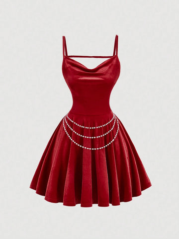 Red Peplum Collar Velvet Maxi Dress, Fall Wedding Guest Dress, Homecoming Dress, Women's