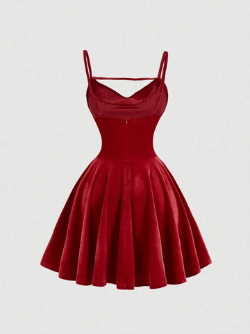 Red Peplum Collar Velvet Maxi Dress, Fall Wedding Guest Dress, Homecoming Dress, Women's