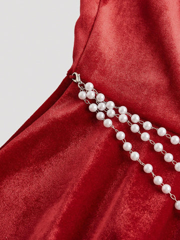 Red Peplum Collar Velvet Maxi Dress, Fall Wedding Guest Dress, Homecoming Dress, Women's