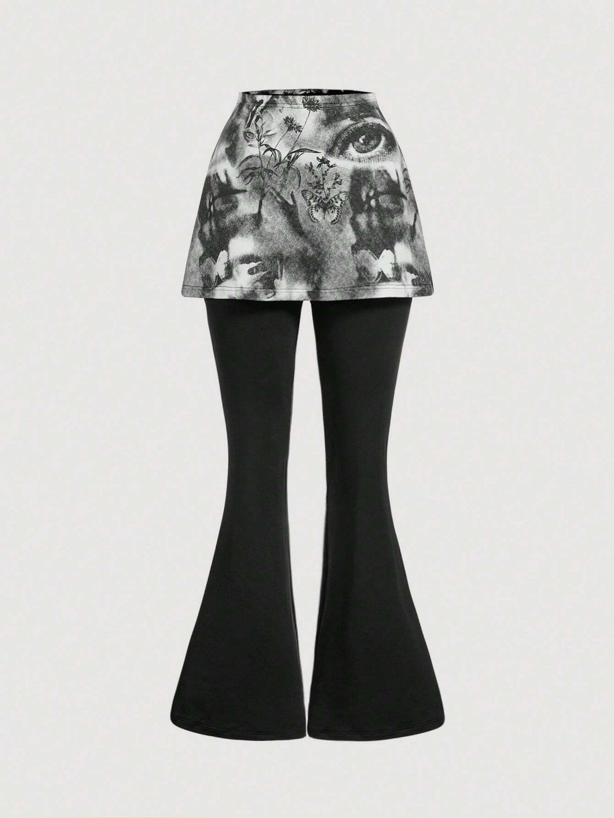 MOD Red Portrait Print Bodycon Flare Pants For Women