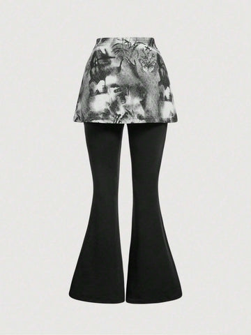 MOD Red Portrait Print Bodycon Flare Pants For Women