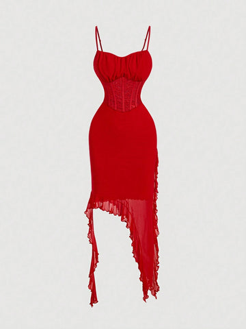 Red Ruffled Summer Women's Dress, Beach Women's Dress,Graduation Red Dress,Women's Bodycon