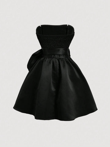 Red Side Bow Strap Bandeau Short Dress For Women