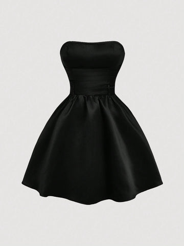 Red Side Bow Strap Bandeau Short Dress For Women