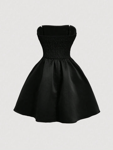 Red Side Bow Strap Bandeau Short Dress For Women