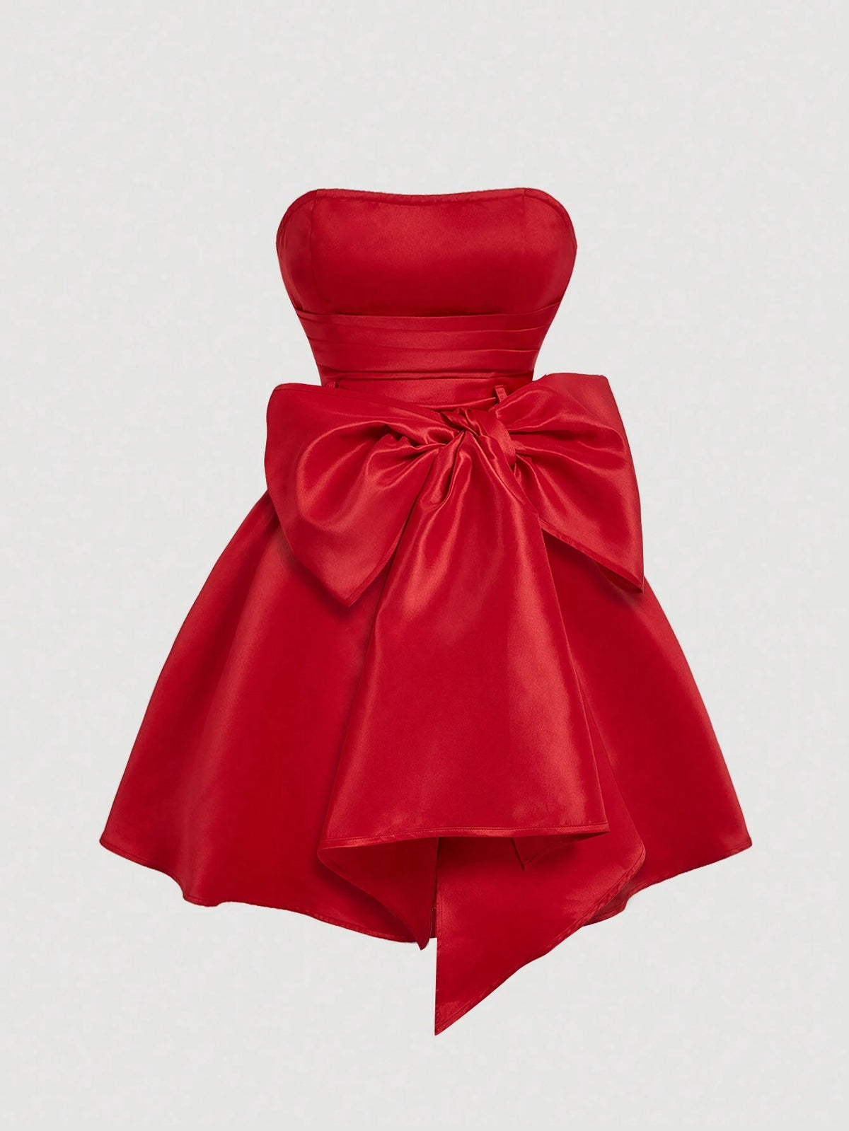 Red Side Bow Tie Bandeau Crop Top Dress For Women