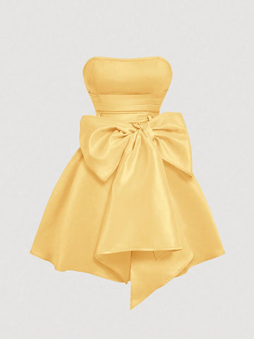 Red Side Tie Bow Bandeau Short Dress For Women