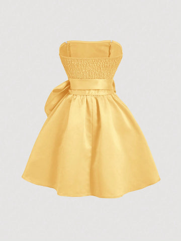 Red Side Tie Bow Bandeau Short Dress For Women