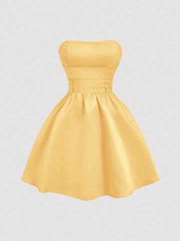 Red Side Tie Bow Bandeau Short Dress For Women