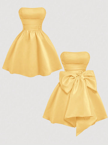 Red Side Tie Bow Bandeau Short Dress For Women