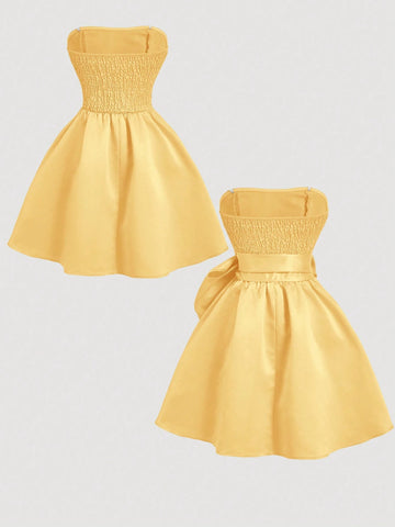 Red Side Tie Bow Bandeau Short Dress For Women