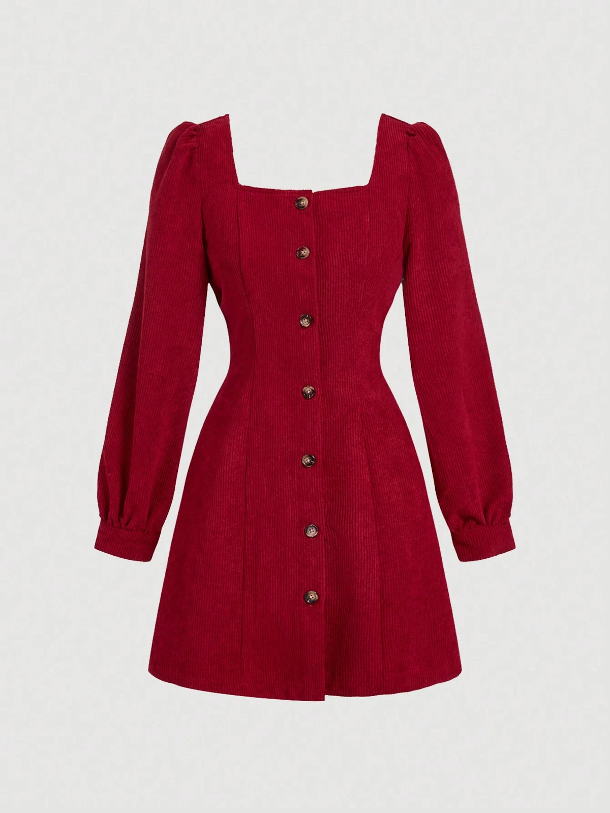 Red Square Neck Long Sleeve Mini Dress For Women