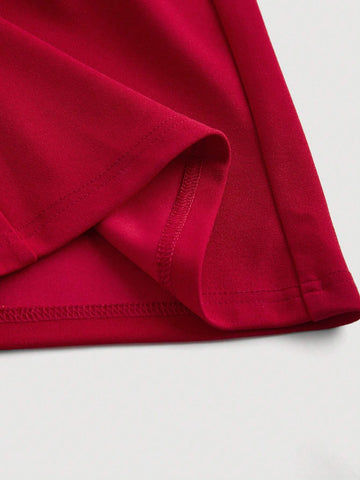 Red Suspender Front Tie Straight Pants, Christmas Clothing, Autumn And Winter Jumpsuits, Elegant Clothing, Party Jumpsuits, Date Clothing