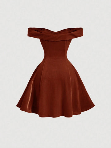 Retro Palace Style Off-The-Shoulder Women Short Dress