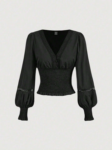 MOD Retro Romantic Lace Trim White Women Long Sleeve Shirt