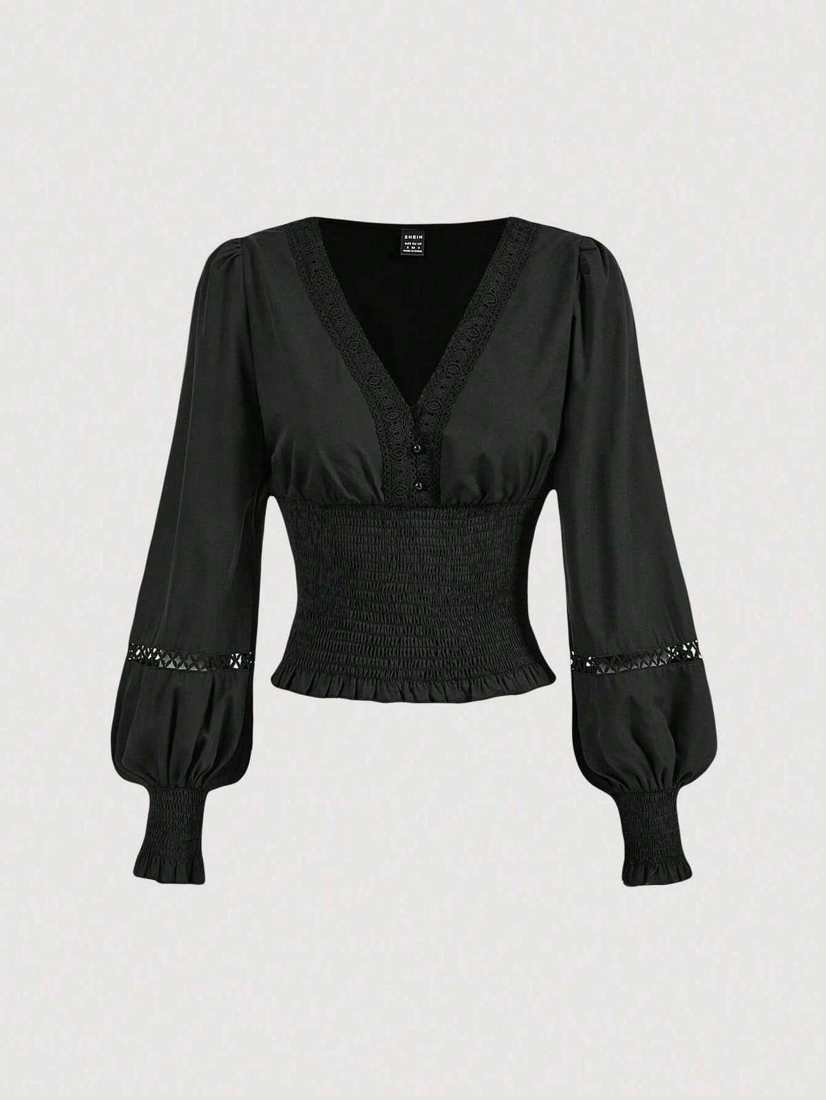 MOD Retro Romantic Lace Trim White Women Long Sleeve Shirt