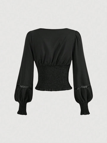 MOD Retro Romantic Lace Trim White Women Long Sleeve Shirt