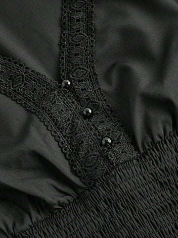 MOD Retro Romantic Lace Trim White Women Long Sleeve Shirt