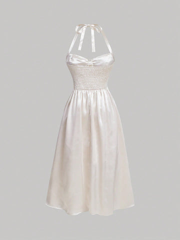 MOD Ruched Bust Tie Backless Halter Dress