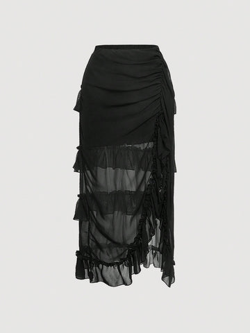 MOD Ruffle Hem Ruched Split Thigh Skirt