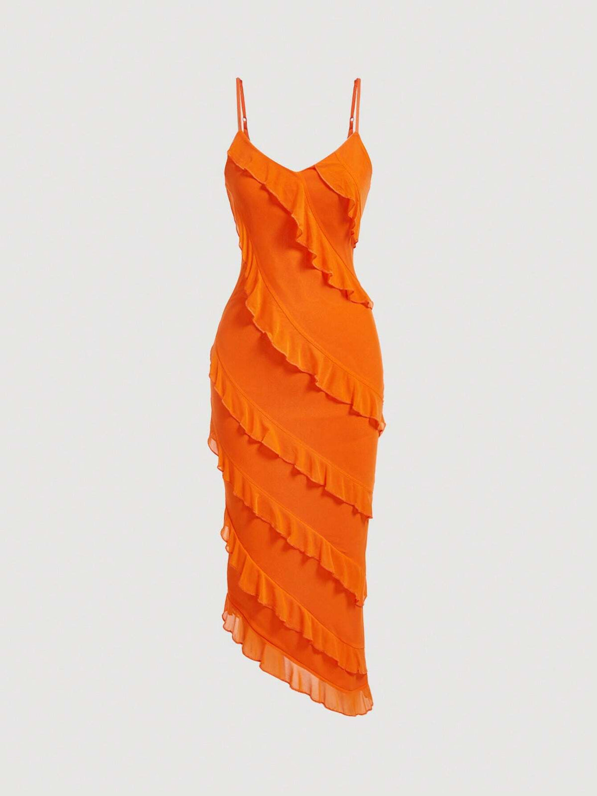 Ruffle Trim Asymmetrical Hem Cami Dress,Flamenco Dress