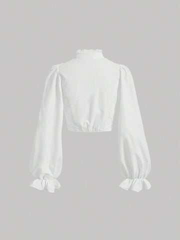 Ruffle Trim Flare Sleeve Button Front Shirt