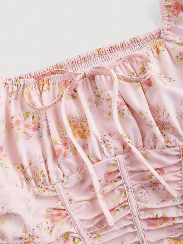 MOD Ruffled Floral Front Tie Puff Sleeve Retro Shirt, Vacation Shirt, Summer Shirt, Valentine's Day Shirt, Beach Wear, Country Wear