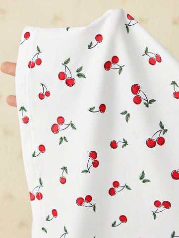 Ruffled Open Back A-Line Cherry Print Cami Dress,Backles,Sexy ,Coquette ,Festival,Tropic