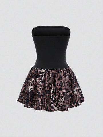 Sexy Ladies Sweet & Spicy Leopard Print Black 2-Piece Dress Set