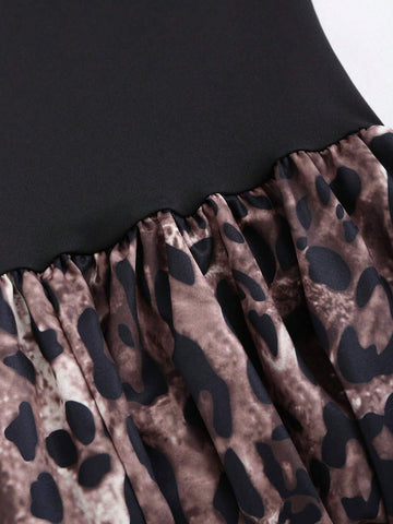 Sexy Ladies Sweet & Spicy Leopard Print Black 2-Piece Dress Set