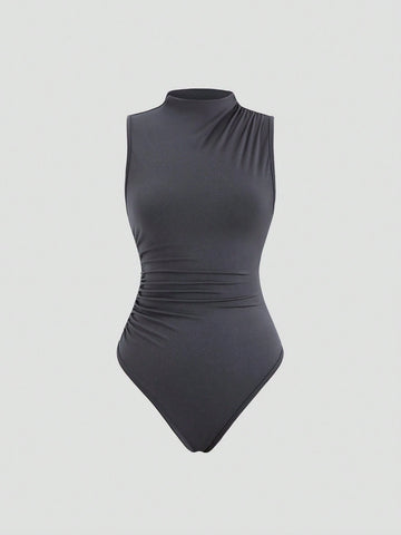 Sexy Slim Fit Sleeveless Bodysuit With Mock Neck For Women