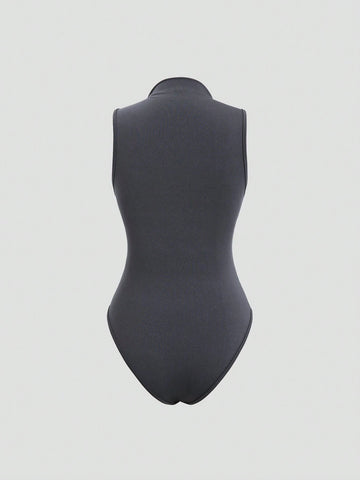 Sexy Slim Fit Sleeveless Bodysuit With Mock Neck For Women