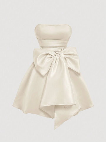 Short Dress For Women With Red Side Bow Tie Bandeau