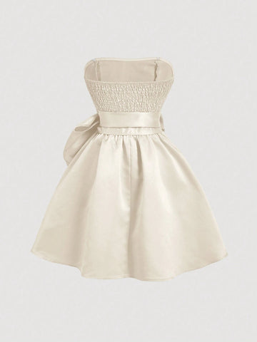 Short Dress For Women With Red Side Bow Tie Bandeau