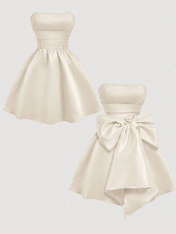 Short Dress For Women With Red Side Bow Tie Bandeau