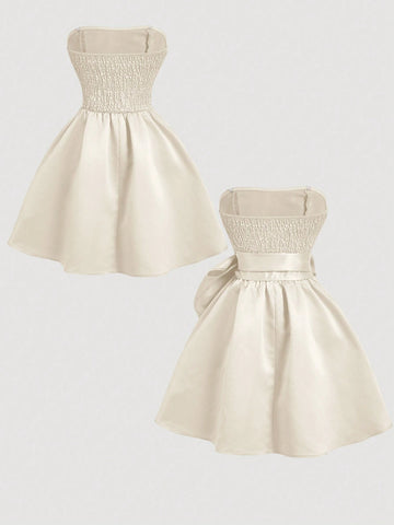 Short Dress For Women With Red Side Bow Tie Bandeau