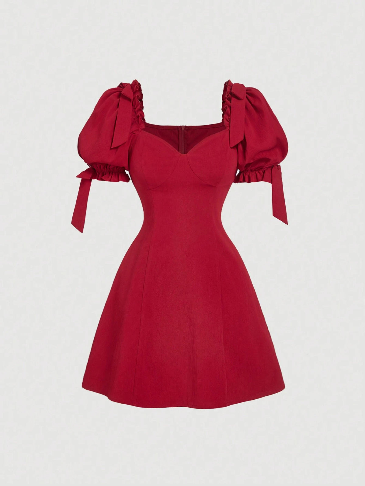 Short Fitted Red Mini Dress With Puff Sleeves