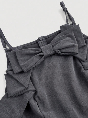 Short Grey Princess Bow Dress,Fall/Winter Women Dress,Old Money Style Dress,Frenchies