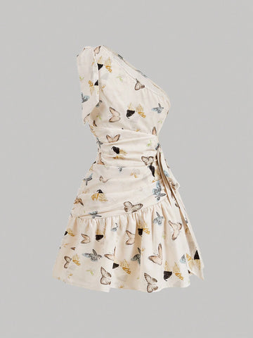 Side Cutout Bow Butterfly Print Retro Dress, Elegant Dress, Party Dress,Holiday Outfits,New Years