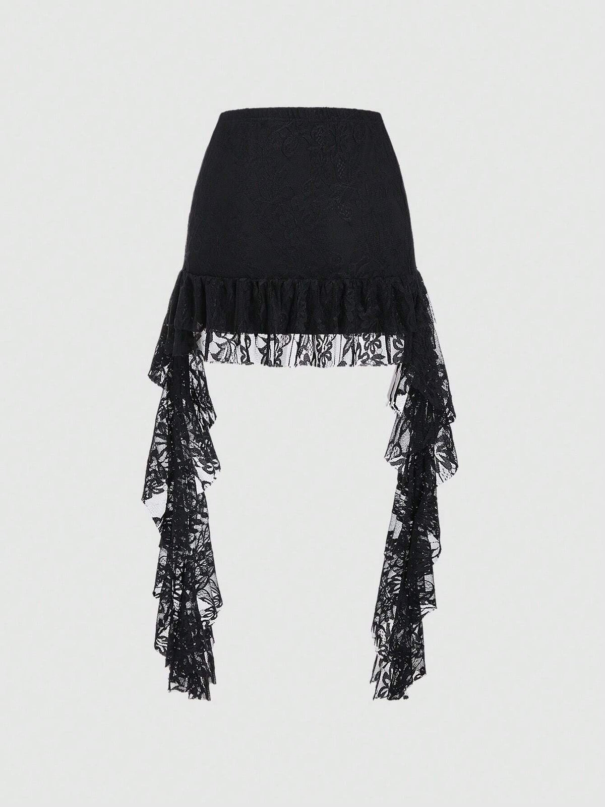 MOD Solid-Colored Asymmetrical Hem Sexy Lace See-Through Mini Skirt