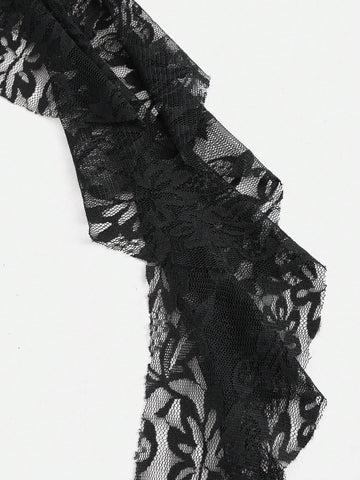 MOD Solid-Colored Asymmetrical Hem Sexy Lace See-Through Mini Skirt